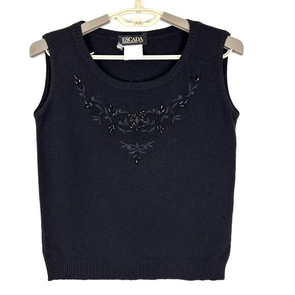 ESCADA Black Embellished Sleeveless Sweater Tank Top Medium wool cashmere silk - Picture 1 of 6